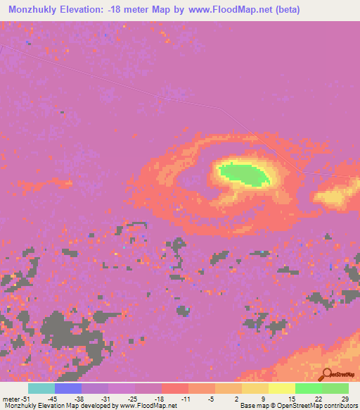 Monzhukly,Turkmenistan Elevation Map