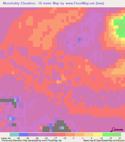 Monzhukly,Turkmenistan Elevation Map