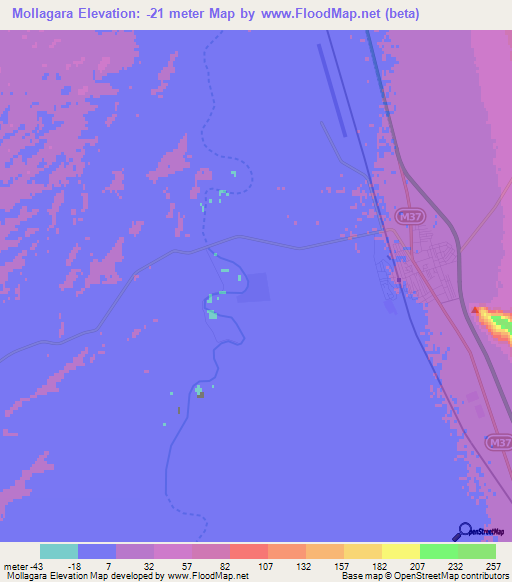 Mollagara,Turkmenistan Elevation Map