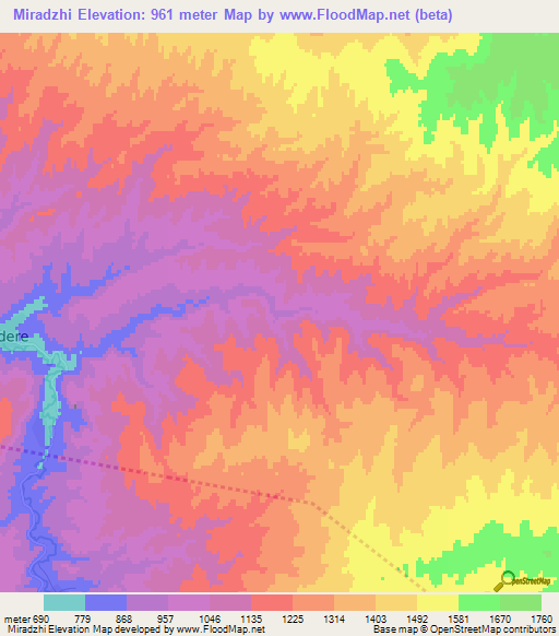 Miradzhi,Turkmenistan Elevation Map