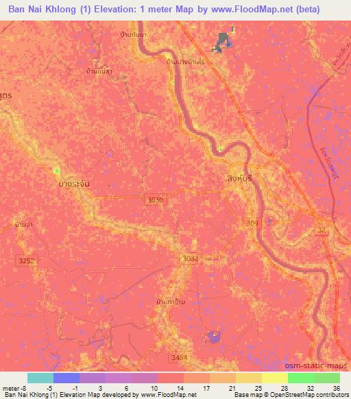 Ban Nai Khlong (1),Thailand Elevation Map