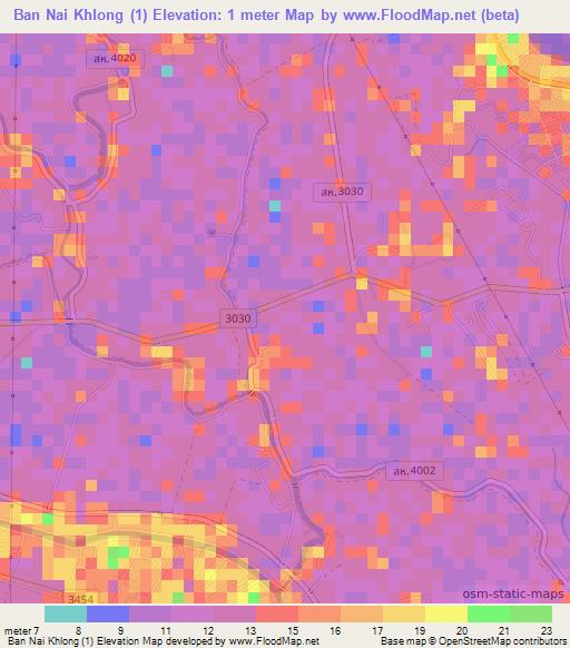 Ban Nai Khlong (1),Thailand Elevation Map