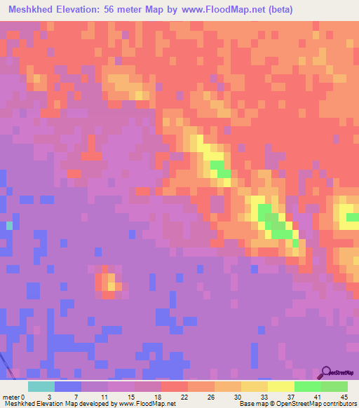 Meshkhed,Turkmenistan Elevation Map