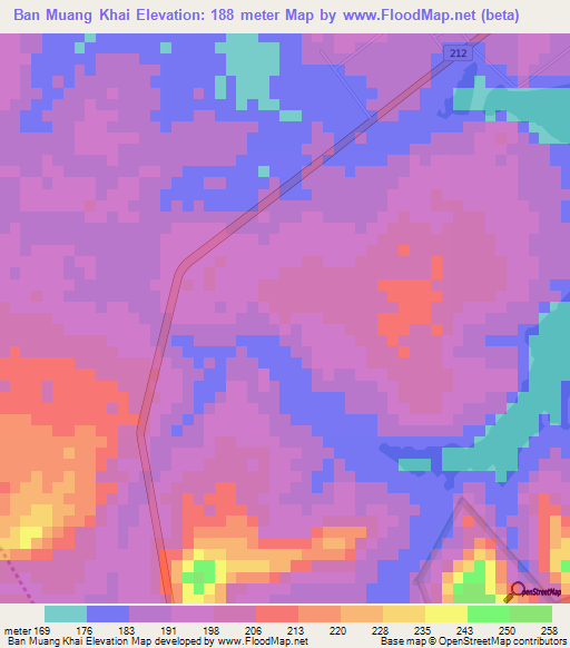 Ban Muang Khai,Thailand Elevation Map