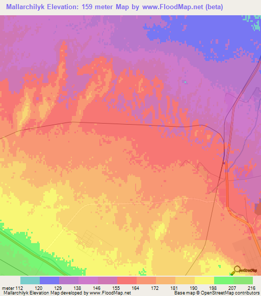 Mallarchilyk,Turkmenistan Elevation Map
