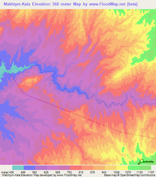 Makhtym-Kala,Turkmenistan Elevation Map