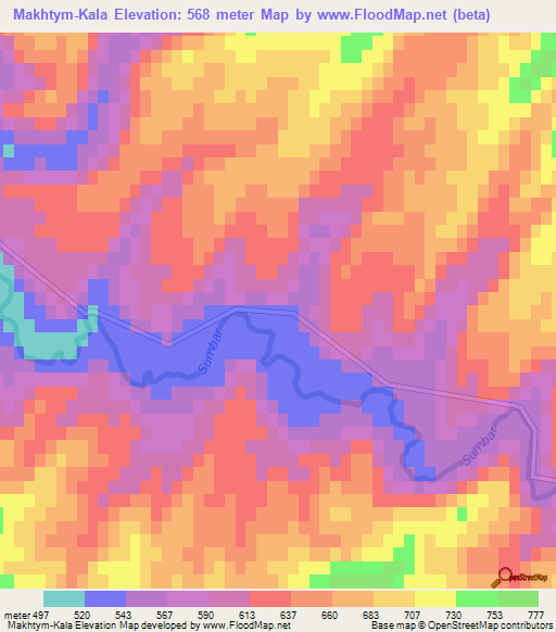 Makhtym-Kala,Turkmenistan Elevation Map