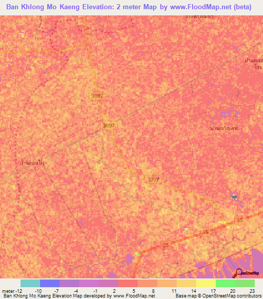 Ban Khlong Mo Kaeng,Thailand Elevation Map
