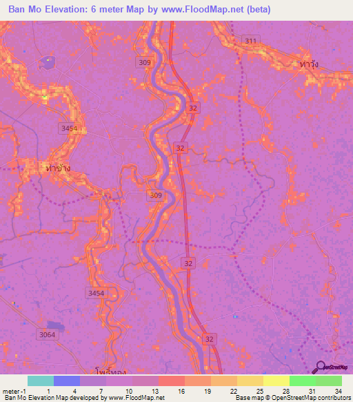 Ban Mo,Thailand Elevation Map
