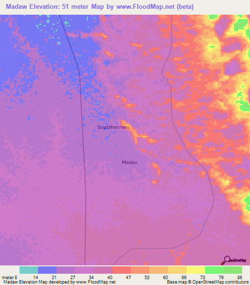 Madaw,Turkmenistan Elevation Map