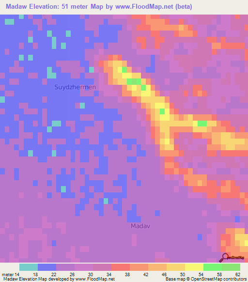 Madaw,Turkmenistan Elevation Map