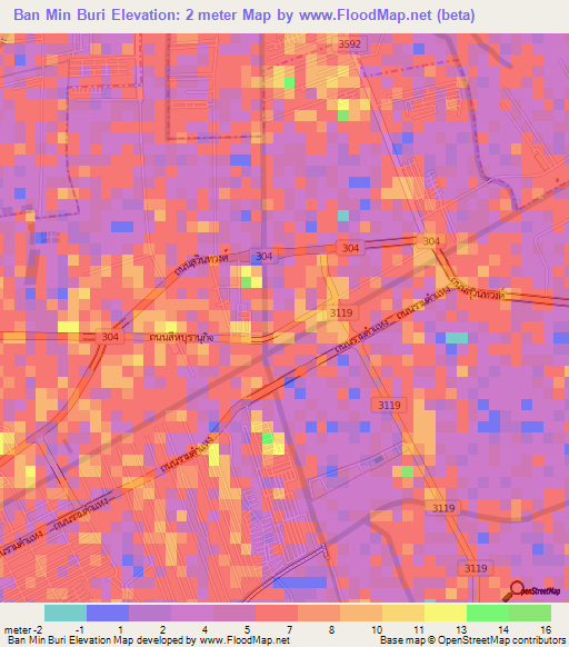 Ban Min Buri,Thailand Elevation Map