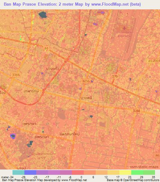 Ban Map Prasoe,Thailand Elevation Map