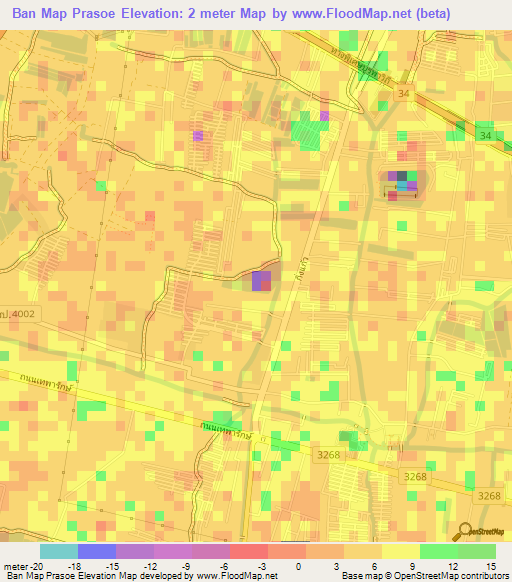 Ban Map Prasoe,Thailand Elevation Map