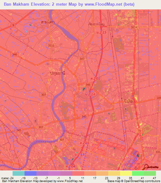Ban Makham,Thailand Elevation Map