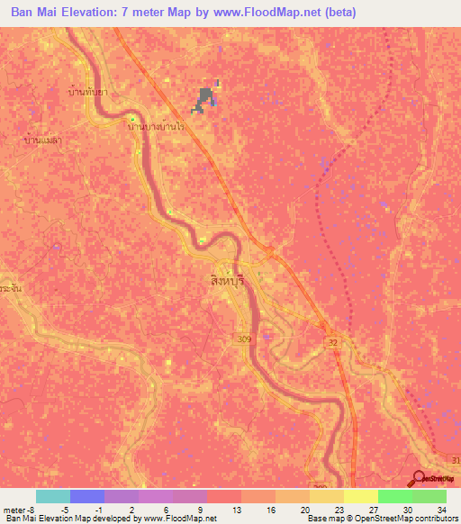 Ban Mai,Thailand Elevation Map