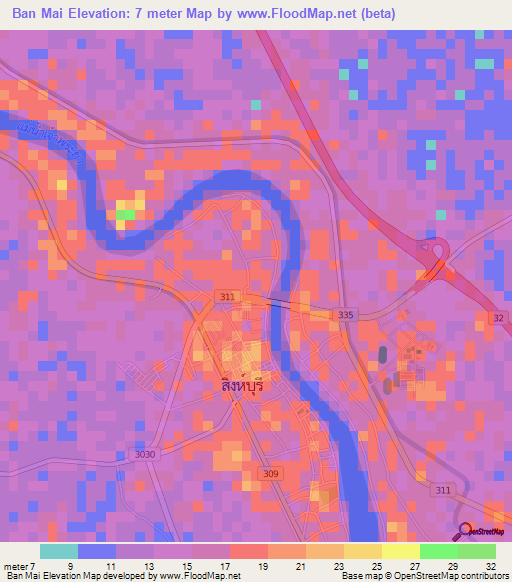 Ban Mai,Thailand Elevation Map