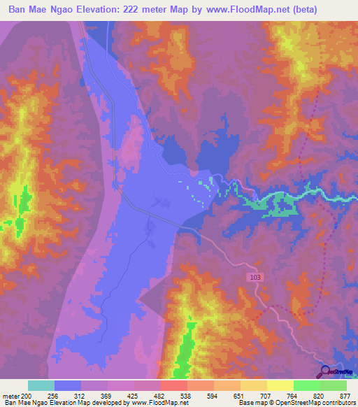 Ban Mae Ngao,Thailand Elevation Map