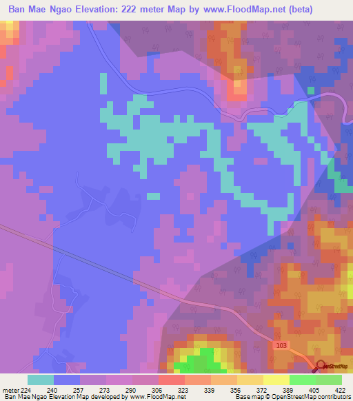 Ban Mae Ngao,Thailand Elevation Map