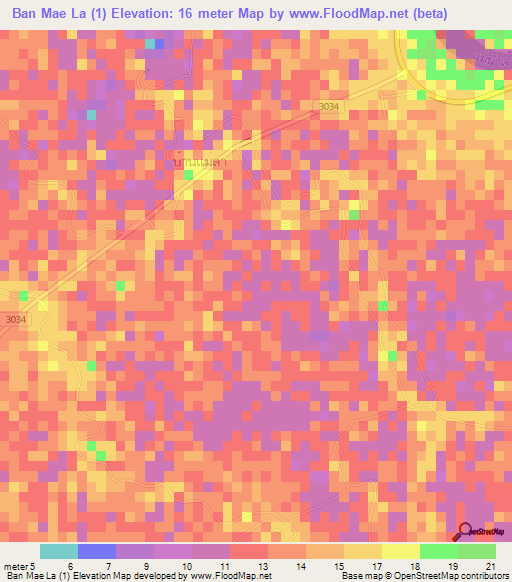 Ban Mae La (1),Thailand Elevation Map