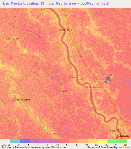 Ban Mae La,Thailand Elevation Map