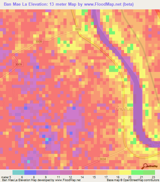 Ban Mae La,Thailand Elevation Map