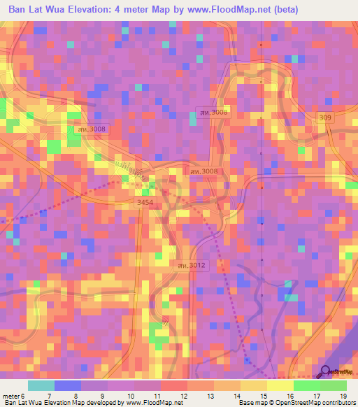 Ban Lat Wua,Thailand Elevation Map