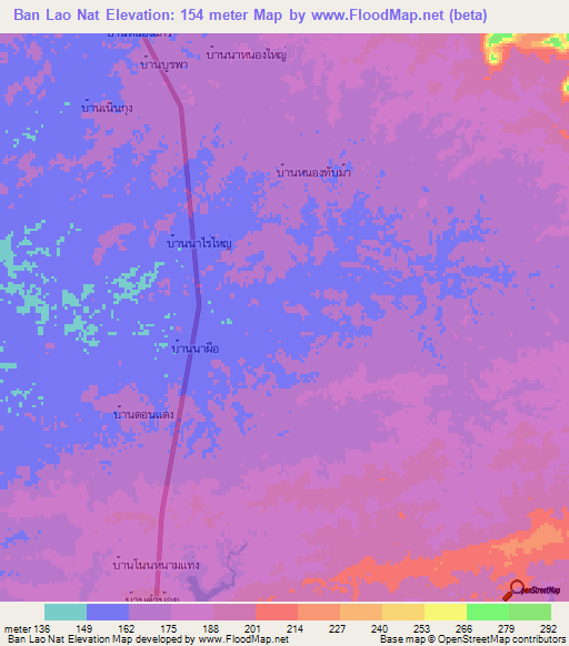 Ban Lao Nat,Thailand Elevation Map