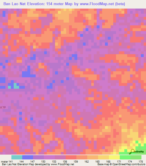 Ban Lao Nat,Thailand Elevation Map