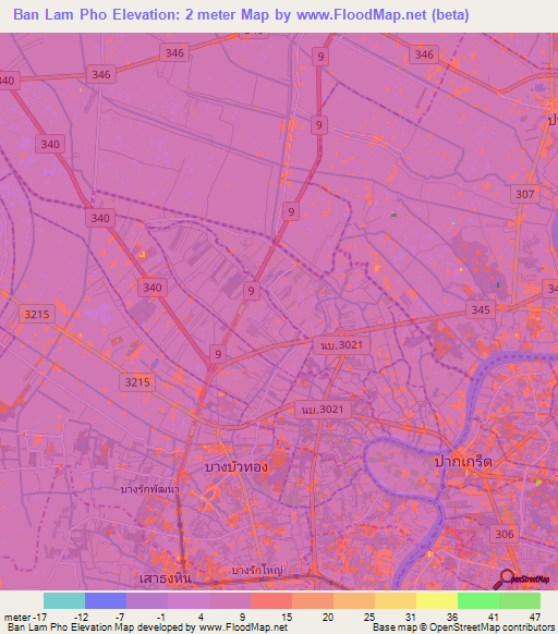 Ban Lam Pho,Thailand Elevation Map
