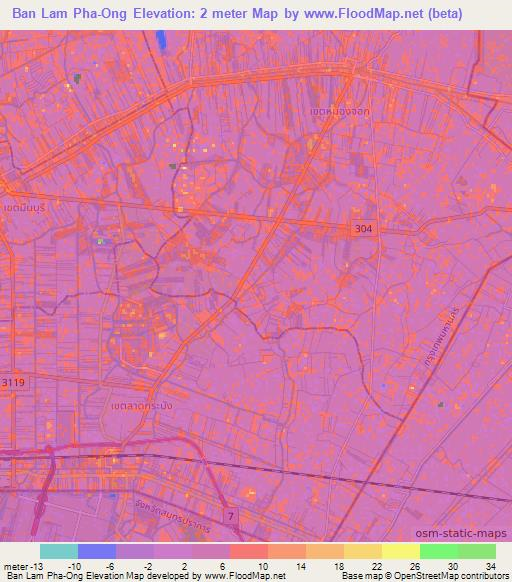 Ban Lam Pha-Ong,Thailand Elevation Map