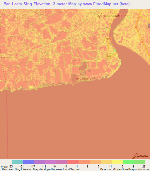 Ban Laem Sing,Thailand Elevation Map