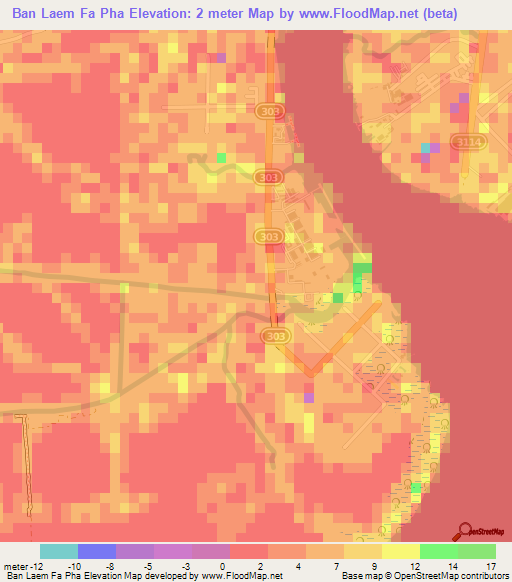 Ban Laem Fa Pha,Thailand Elevation Map