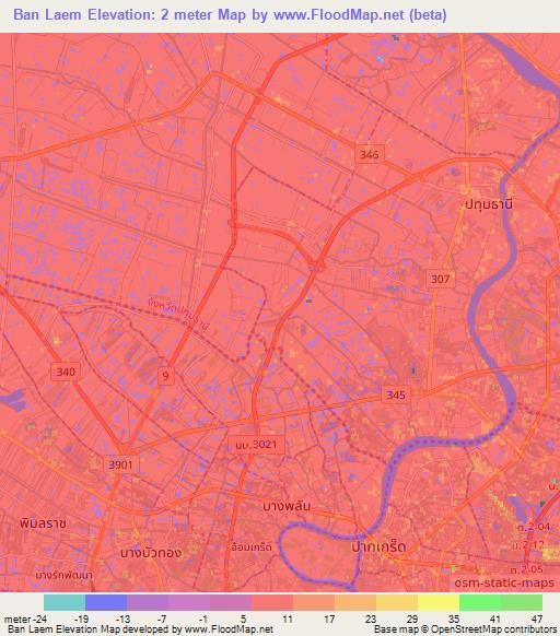 Ban Laem,Thailand Elevation Map