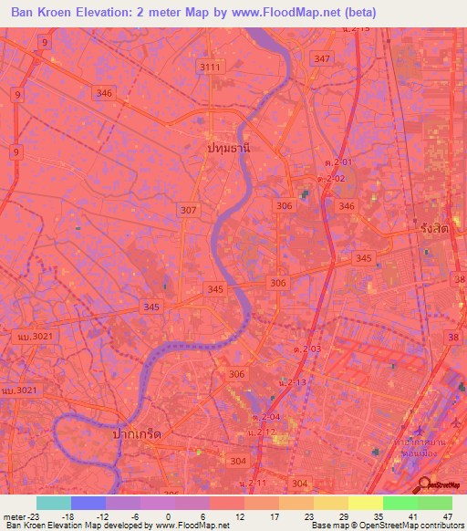 Ban Kroen,Thailand Elevation Map