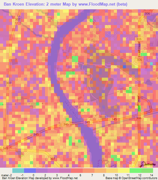 Ban Kroen,Thailand Elevation Map
