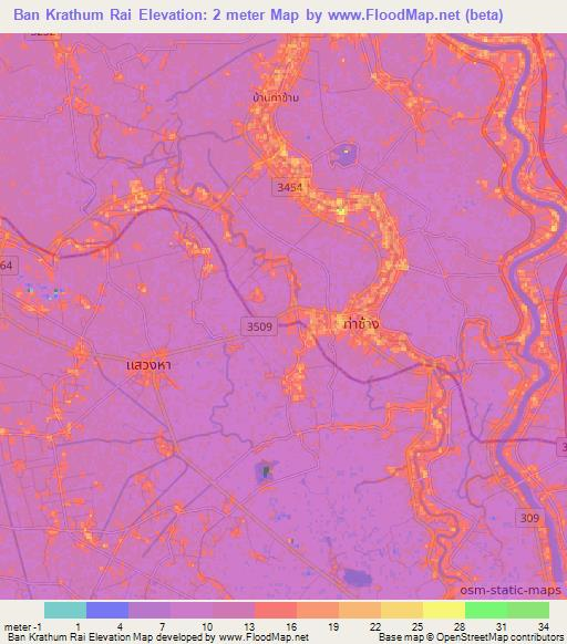 Ban Krathum Rai,Thailand Elevation Map