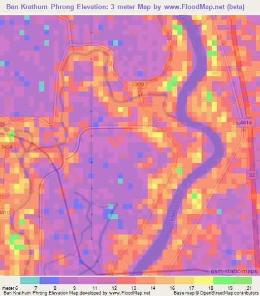Ban Krathum Phrong,Thailand Elevation Map