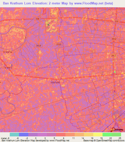 Ban Krathum Lom,Thailand Elevation Map