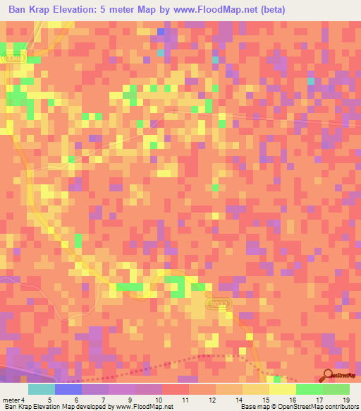 Ban Krap,Thailand Elevation Map