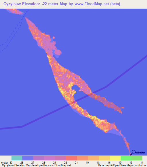 Gyzylsuw,Turkmenistan Elevation Map
