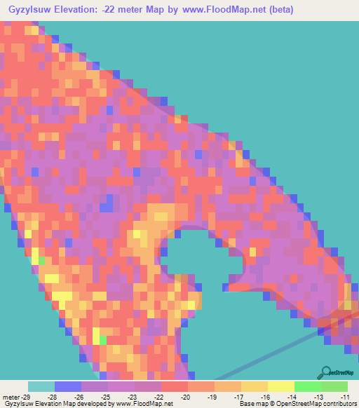 Gyzylsuw,Turkmenistan Elevation Map