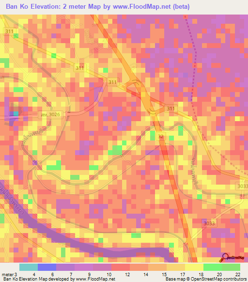 Ban Ko,Thailand Elevation Map