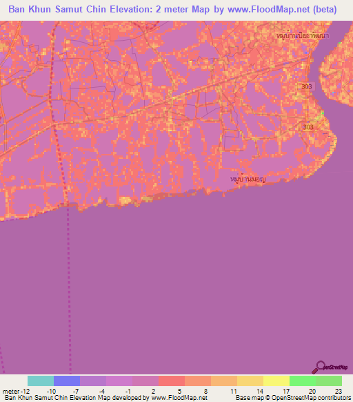 Ban Khun Samut Chin,Thailand Elevation Map