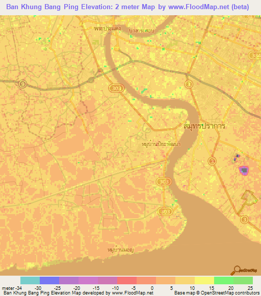 Ban Khung Bang Ping,Thailand Elevation Map