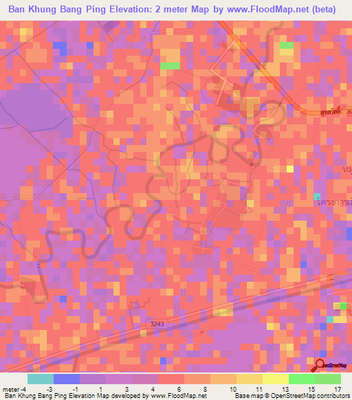 Ban Khung Bang Ping,Thailand Elevation Map