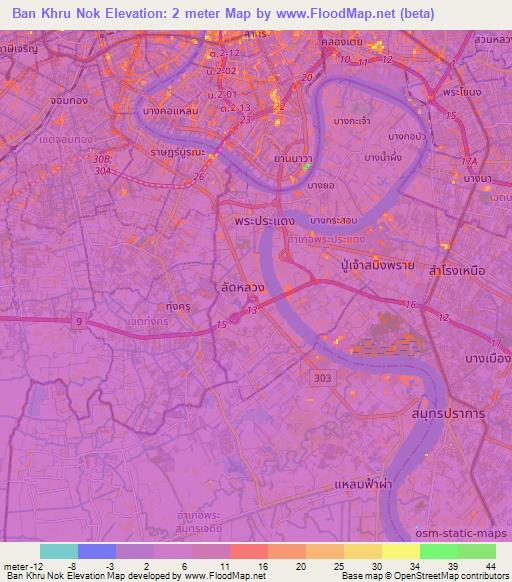 Ban Khru Nok,Thailand Elevation Map