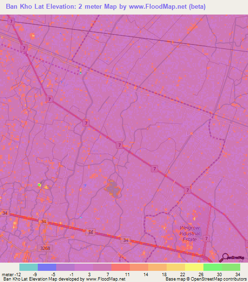Ban Kho Lat,Thailand Elevation Map