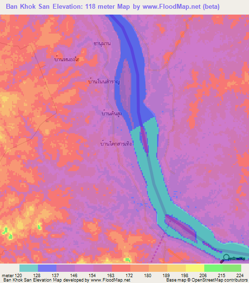 Ban Khok San,Thailand Elevation Map
