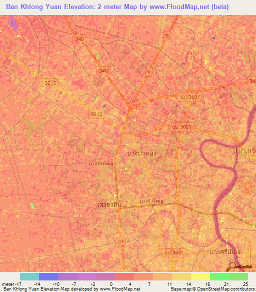 Ban Khlong Yuan,Thailand Elevation Map